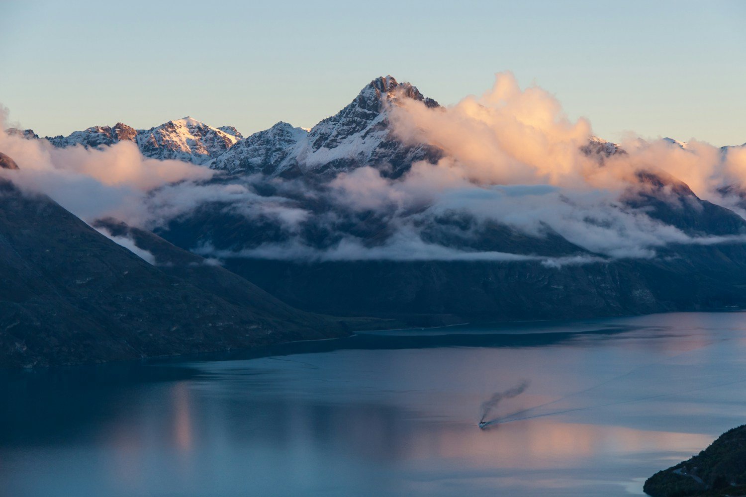 Mountains above Lake Wakatipu near Queenstown, New Zealand.