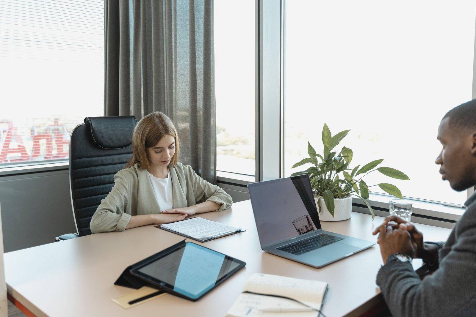 A professional interview discussion with a candidate